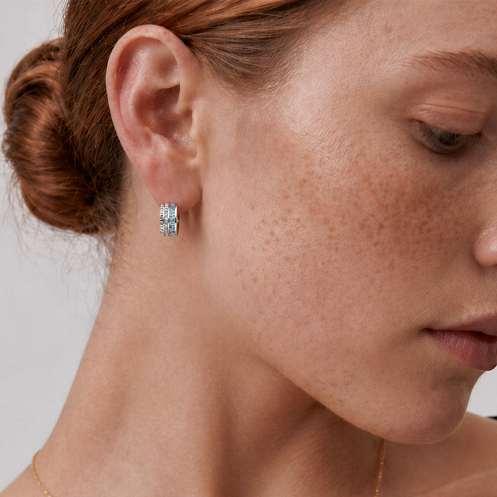Silver-Tone Blue Zirconia Half Hoop Earrings