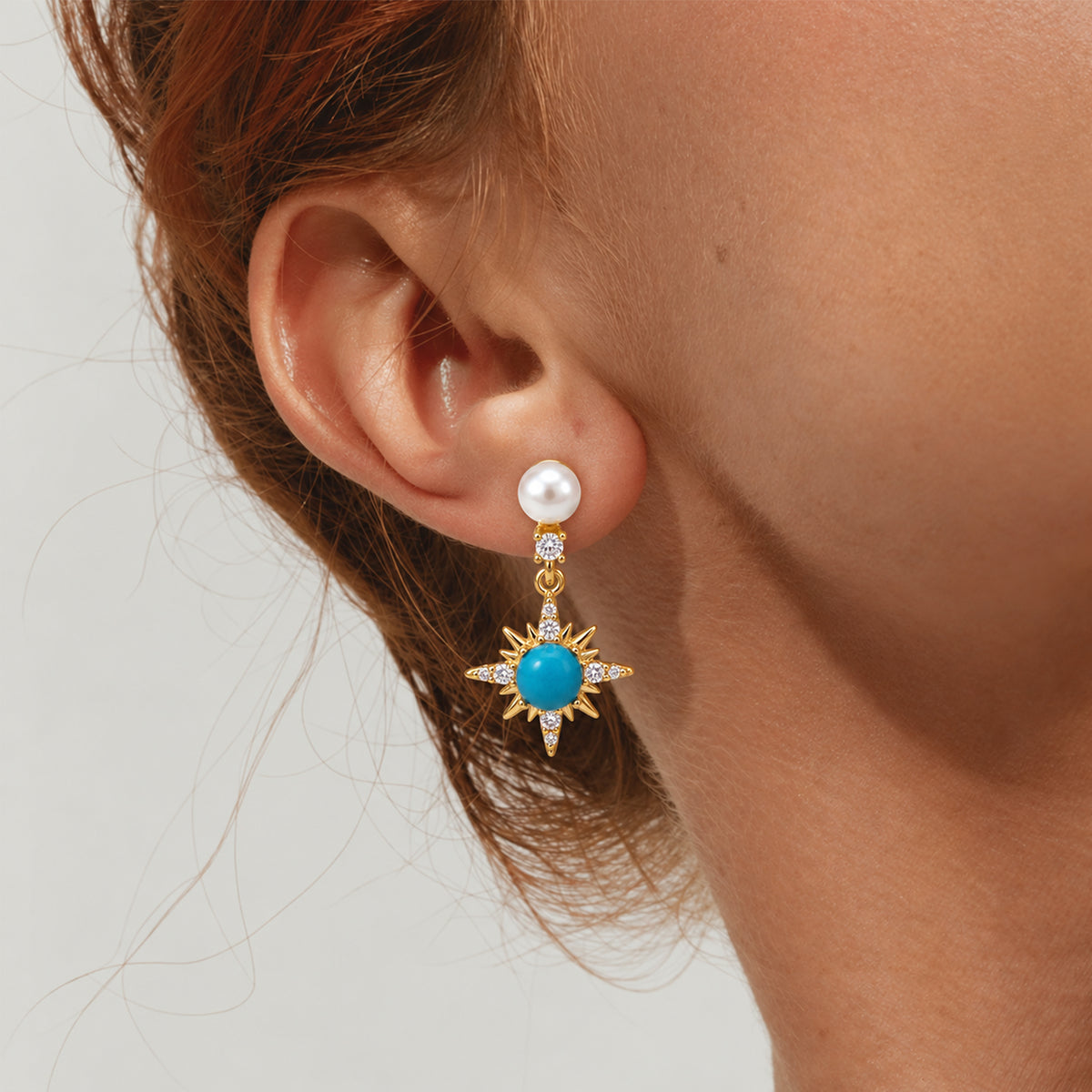Pearl Blue Starburst Drop Earrings