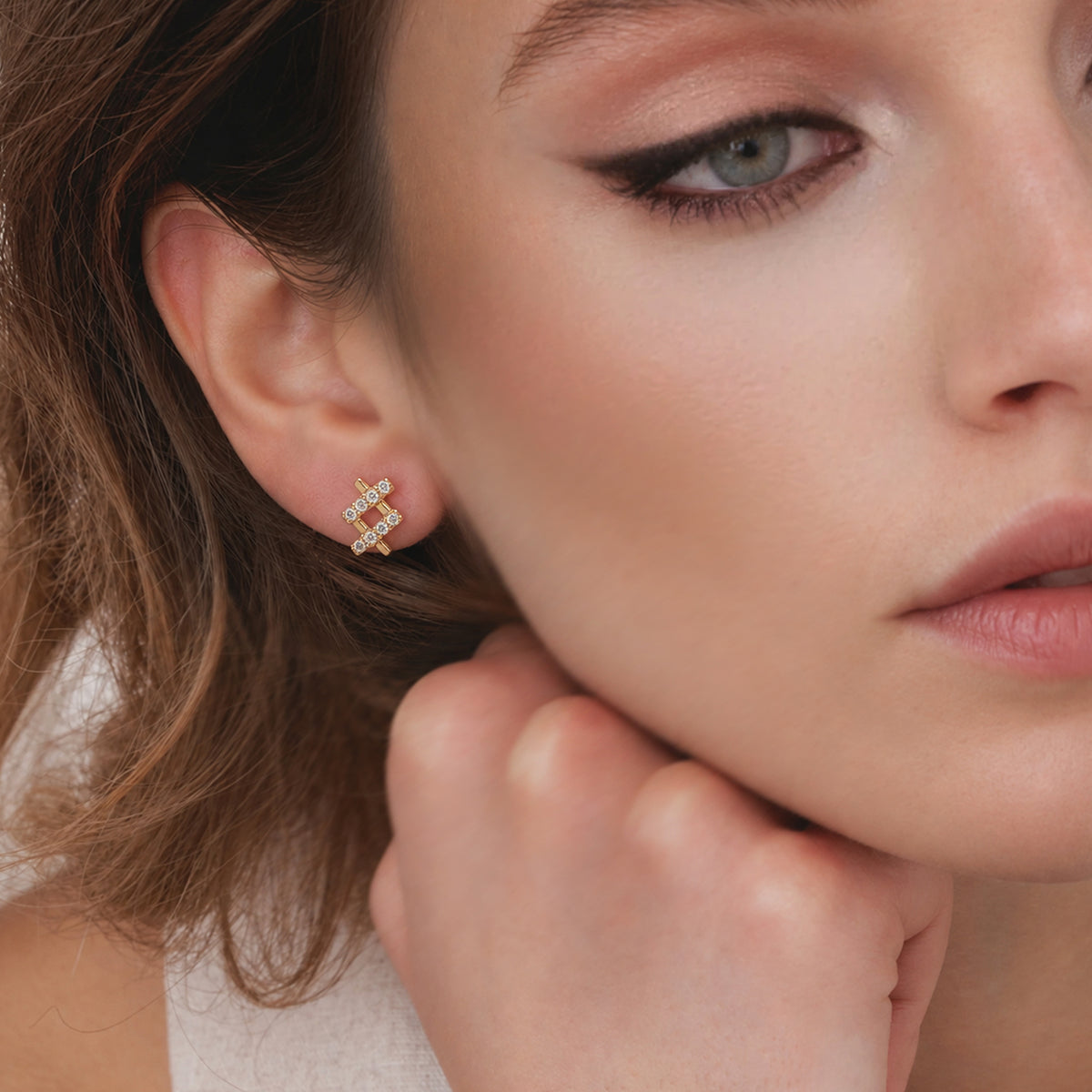 Gold-Plated S925 5A Zircon Lattice Stud Earrings