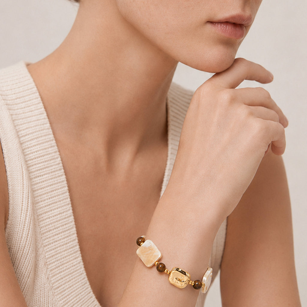 18K Gold-Plated Abalone & Tiger Eye Bracelet