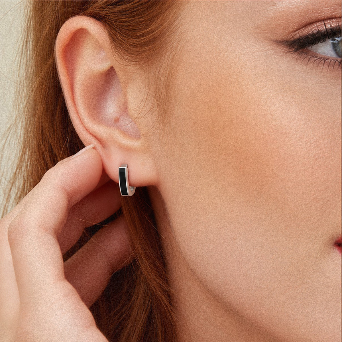 S925 Silver Black Accent Huggie Hoop Earrings
