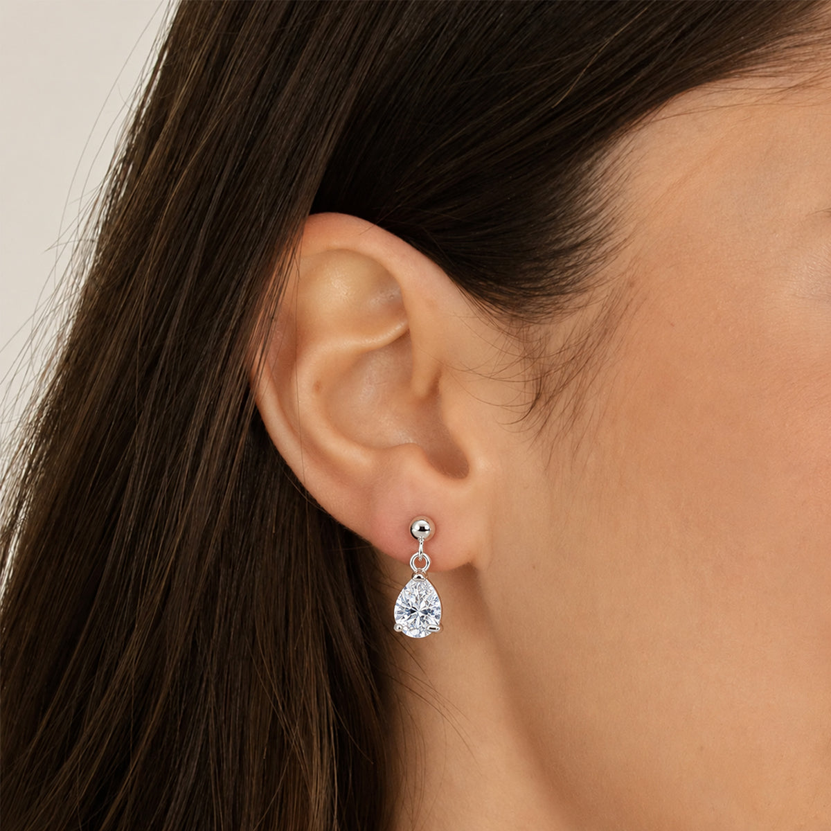 Pear-Cut Zirconia Silver Drop Earrings