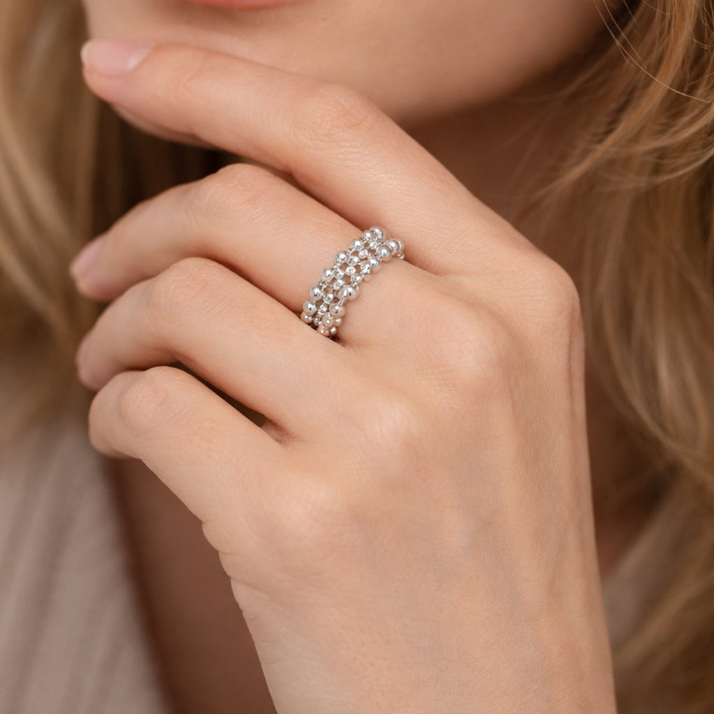 S925 Sterling Silver Multi-Row Bead Ring