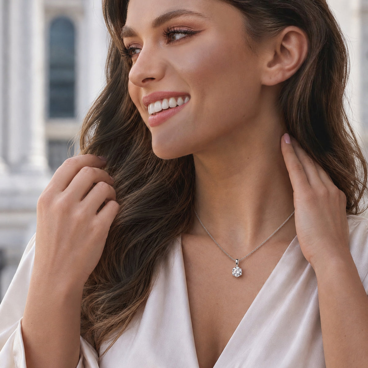 Round Halo Cubic Zirconia Pendant Necklace