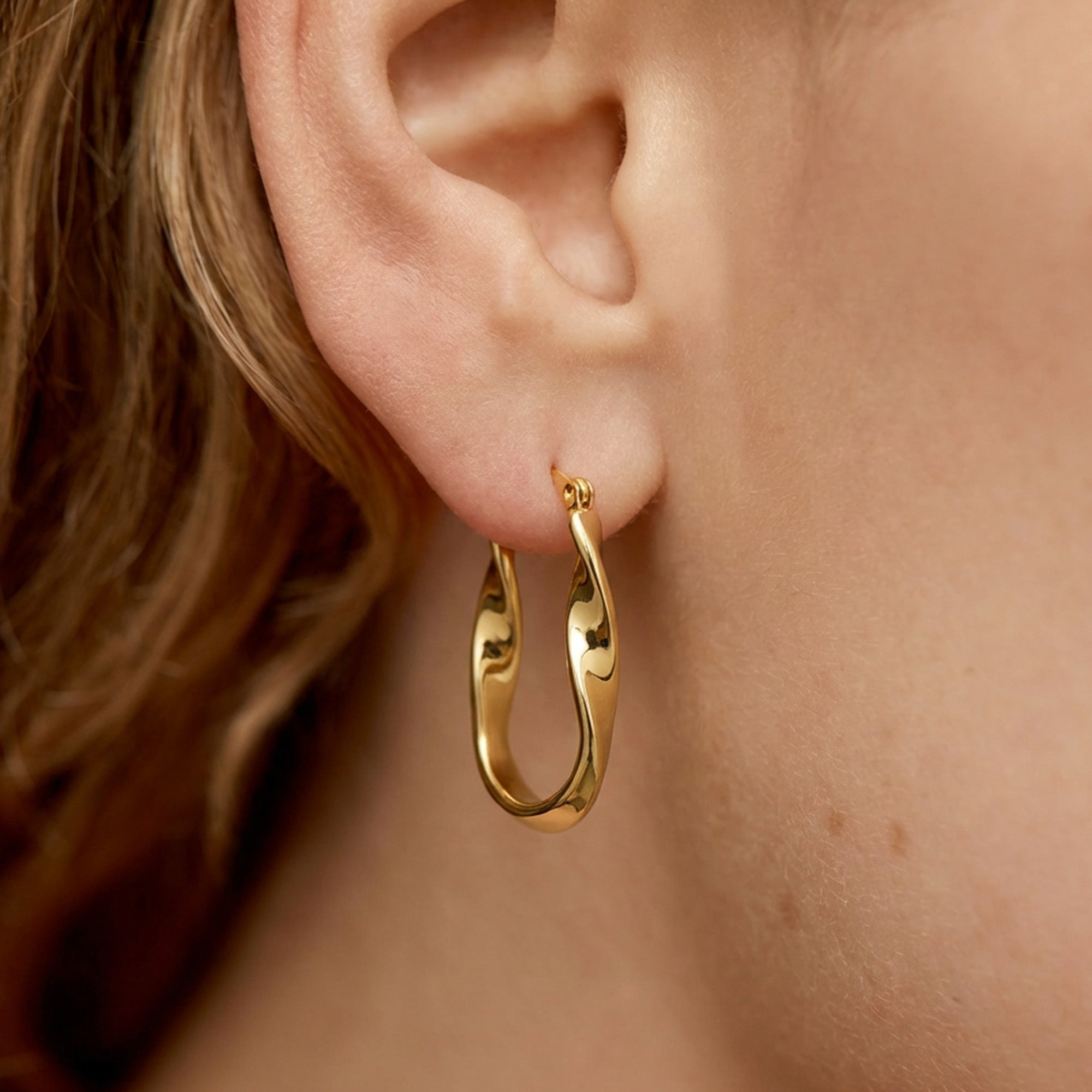 18K Gold-Plated Twisted Oval Hoop Earrings