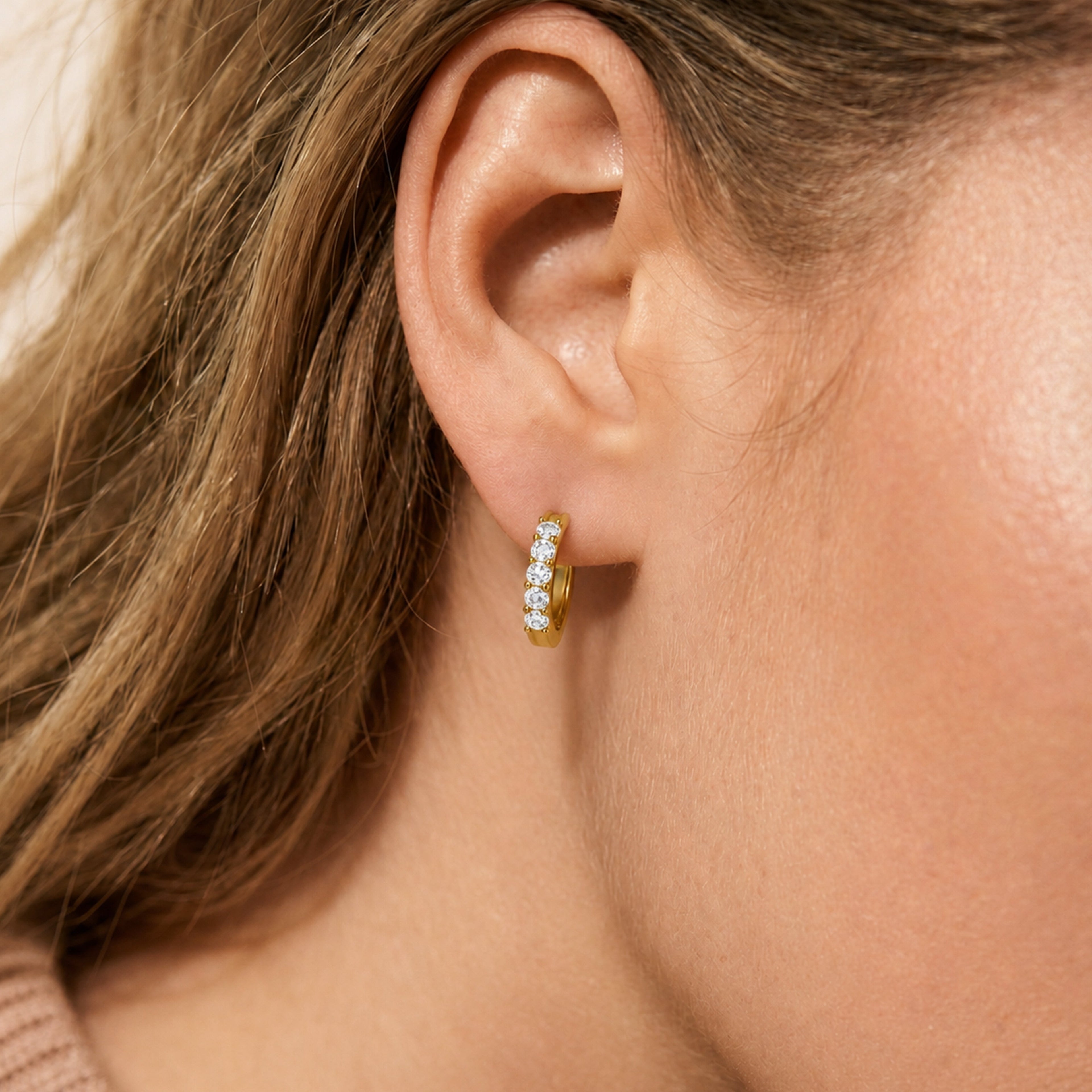 Oval CZ Sterling Silver Huggie Hoops