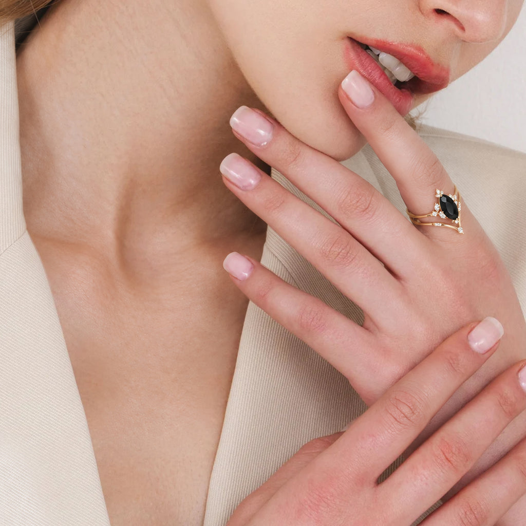 Real Gold-Plated S925 Sterling Silver Black Onyx Ring