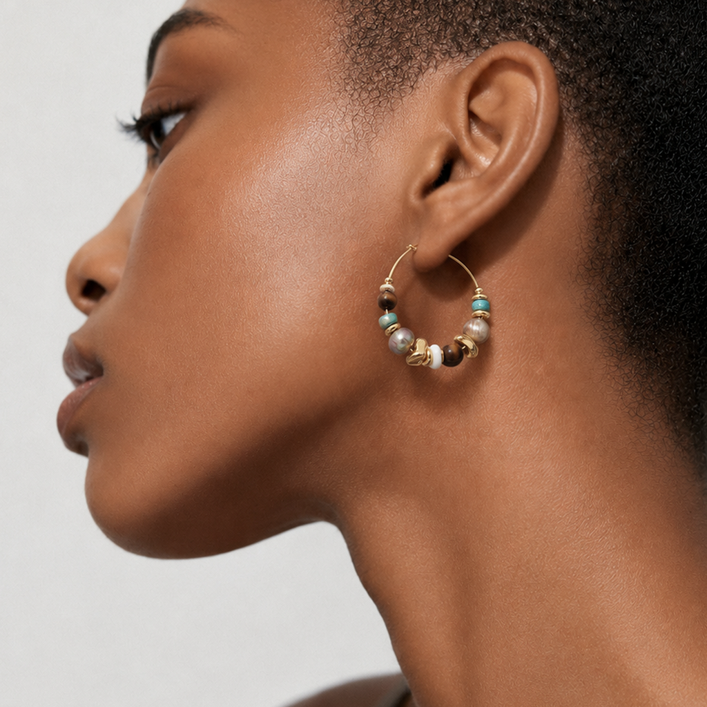 18K Gold-Plated Mixed Stone Hoop Earrings