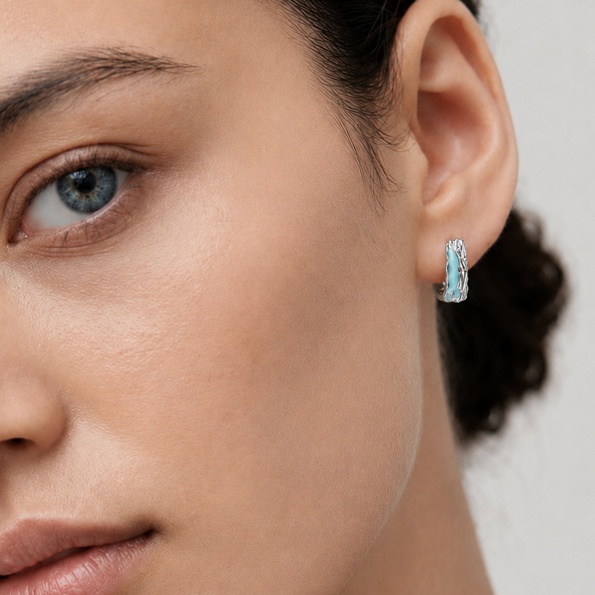 Textured Square Blue Accent Hoop Earrings