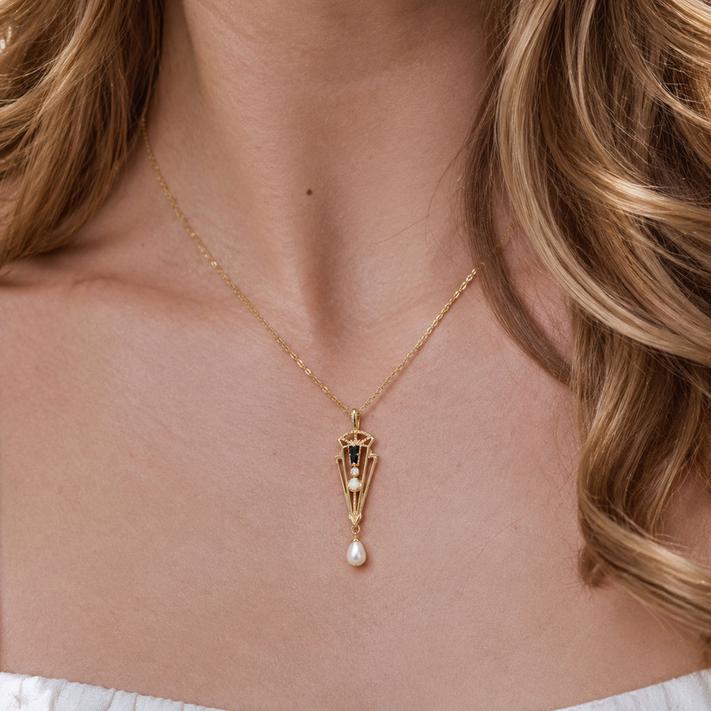 14K Gold Plated Art Deco Pendant Charm