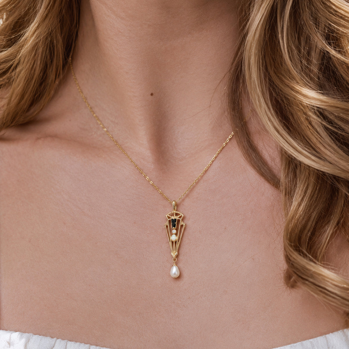 14K Gold Plated Art Deco Pendant Charm