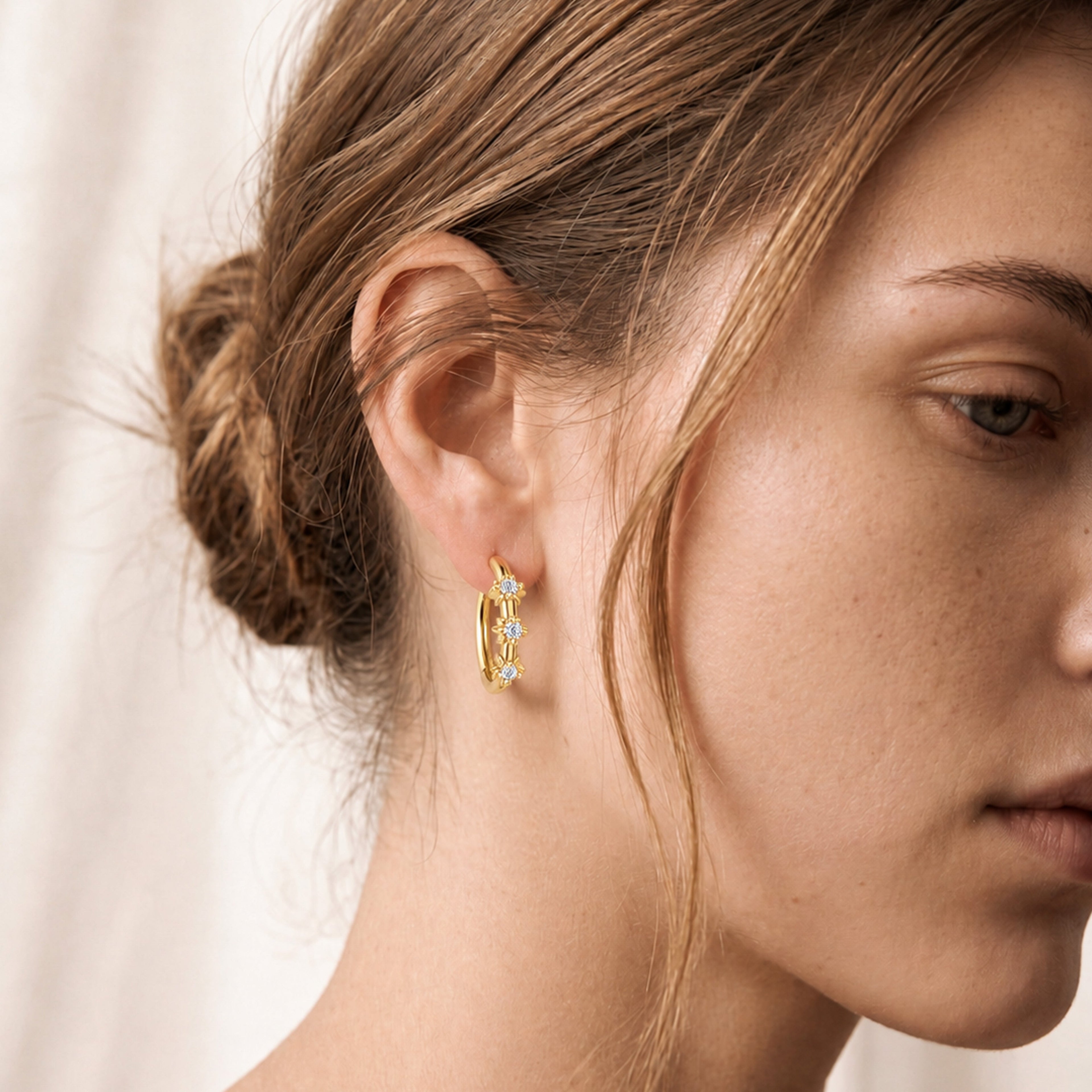 Floral Zirconia Sterling Silver Huggie Hoops