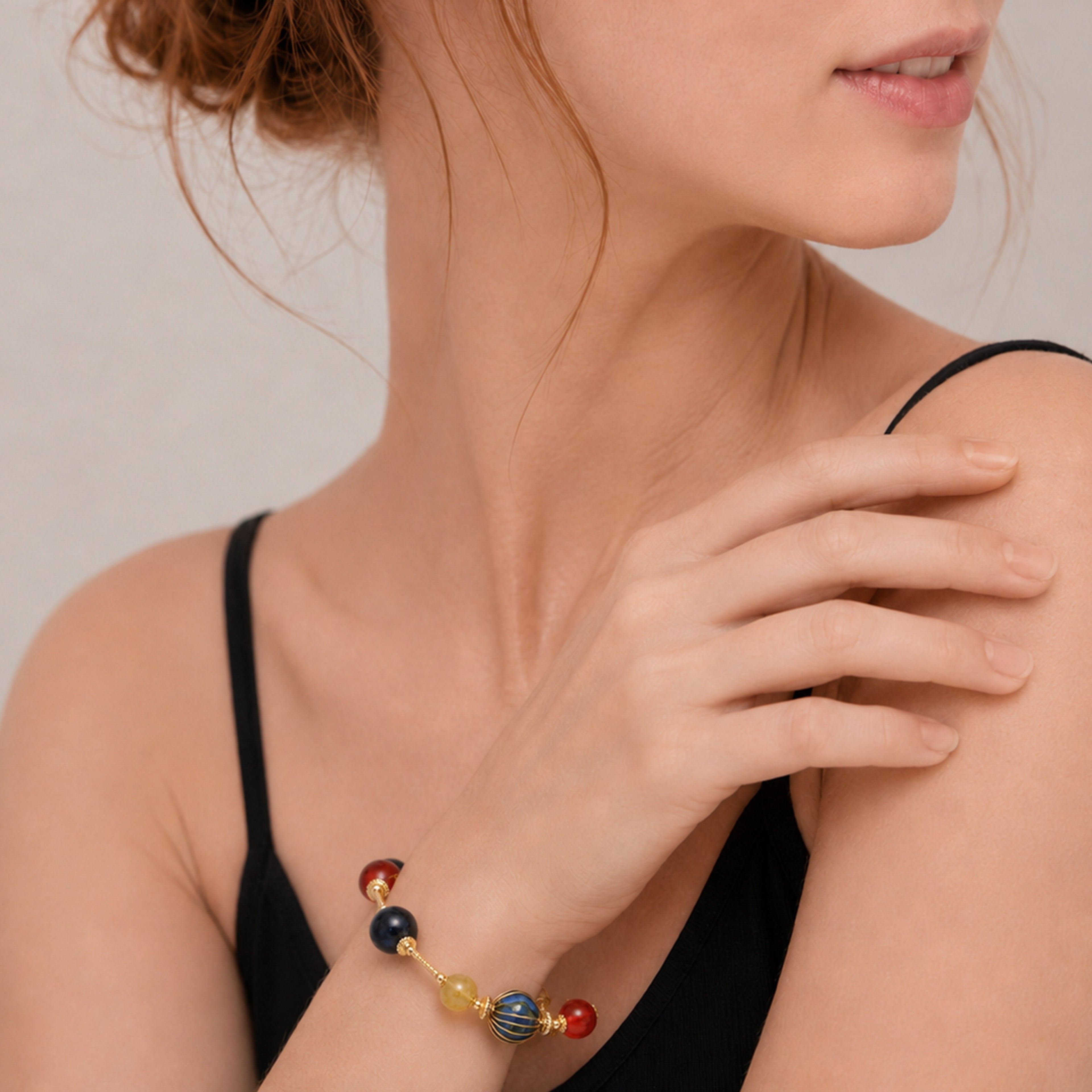 Gold-Plated Multicolor Ceramic Bead Bracelet