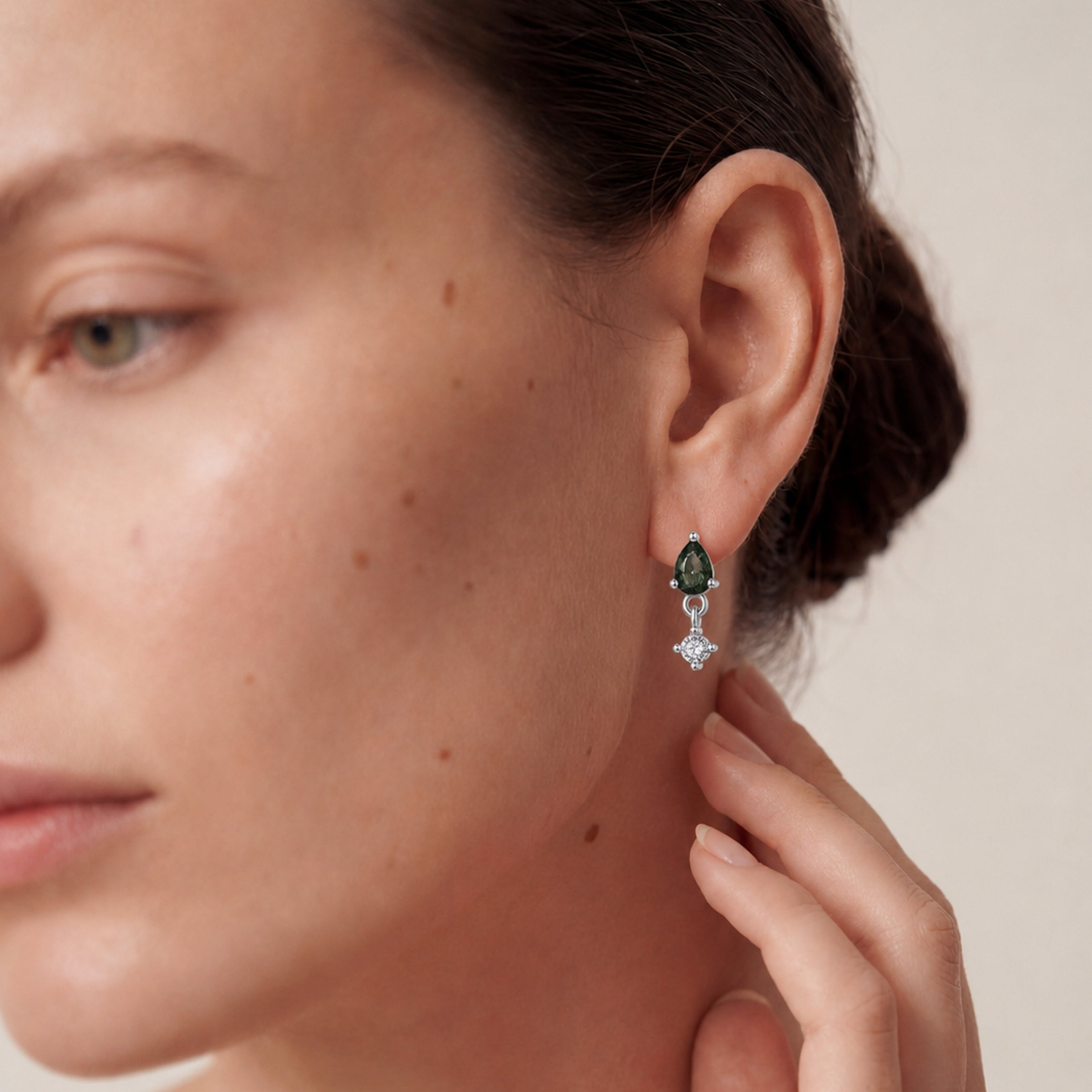Moss Agate Zircon Flat-Back Drop Earrings