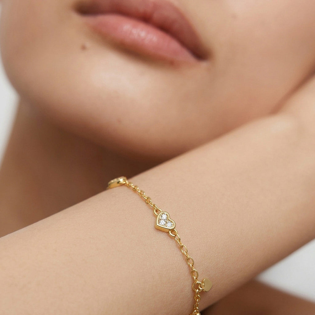 Heart S999 Silver Chain Bracelet with Color Variants