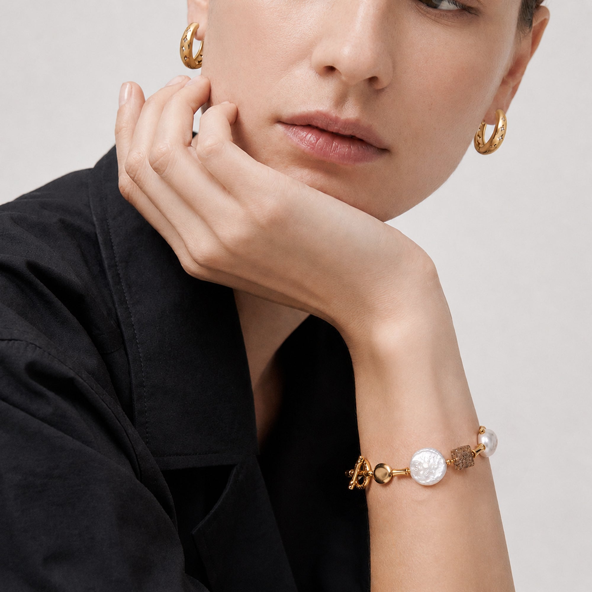 18K Gold-Plated Pearl & Picture Jasper Bracelet