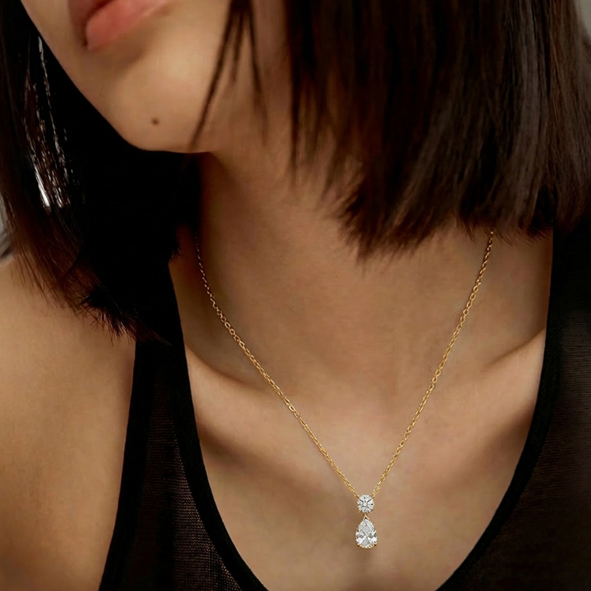 S925 Silver Round & Pear Necklace