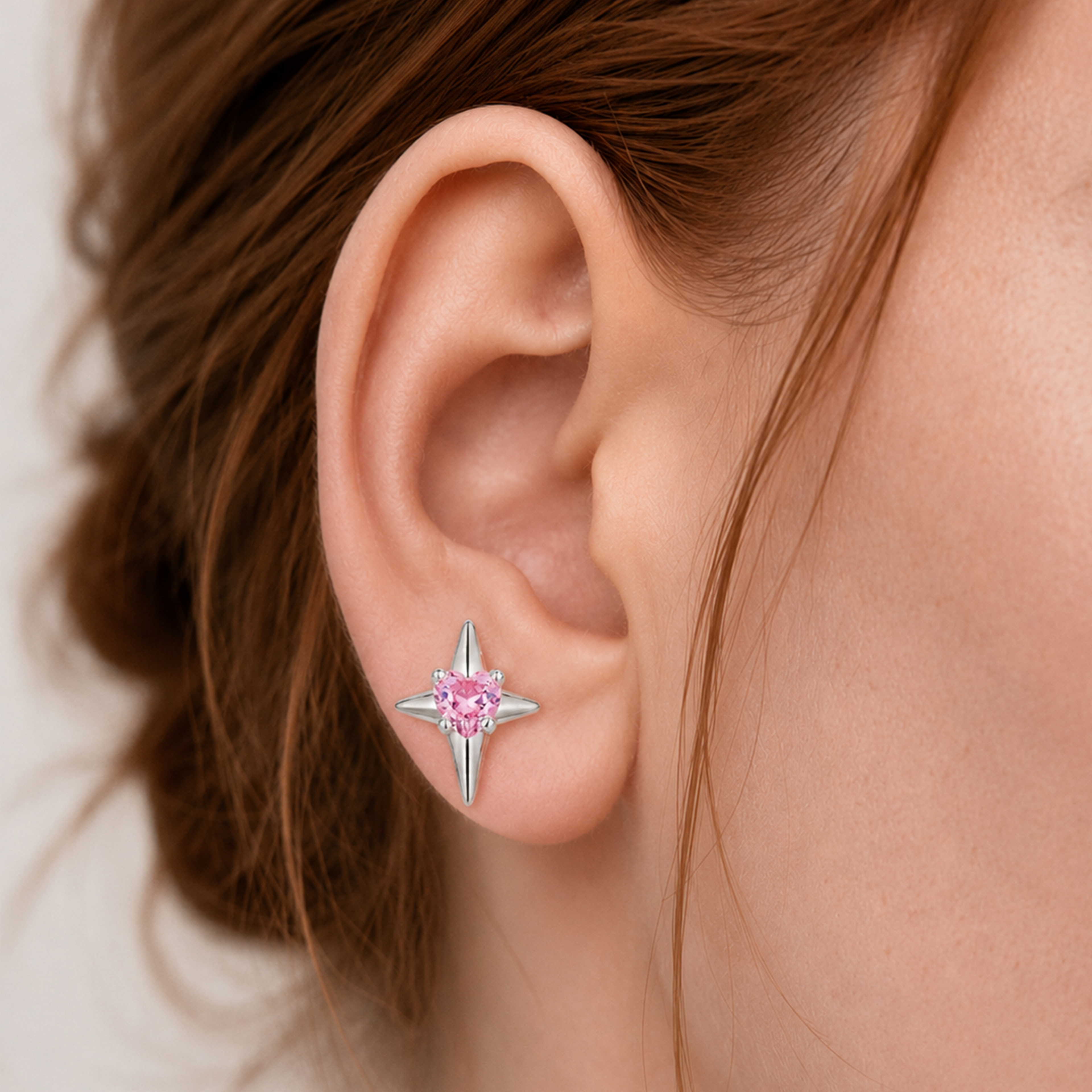 Pink Heart Starburst Zircon Stud Earrings