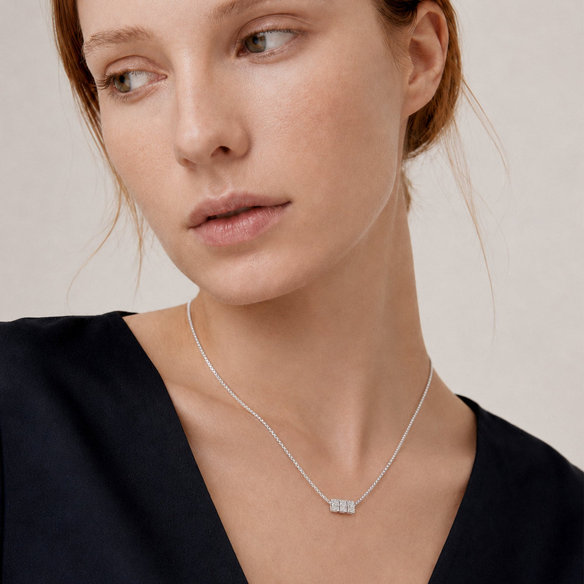 Textured Triple Bead Sterling Silver Necklace