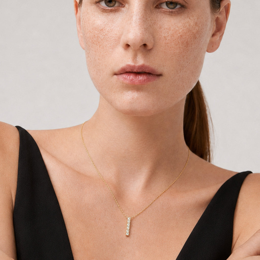 Sterling Silver Linear Stone Bar Necklace