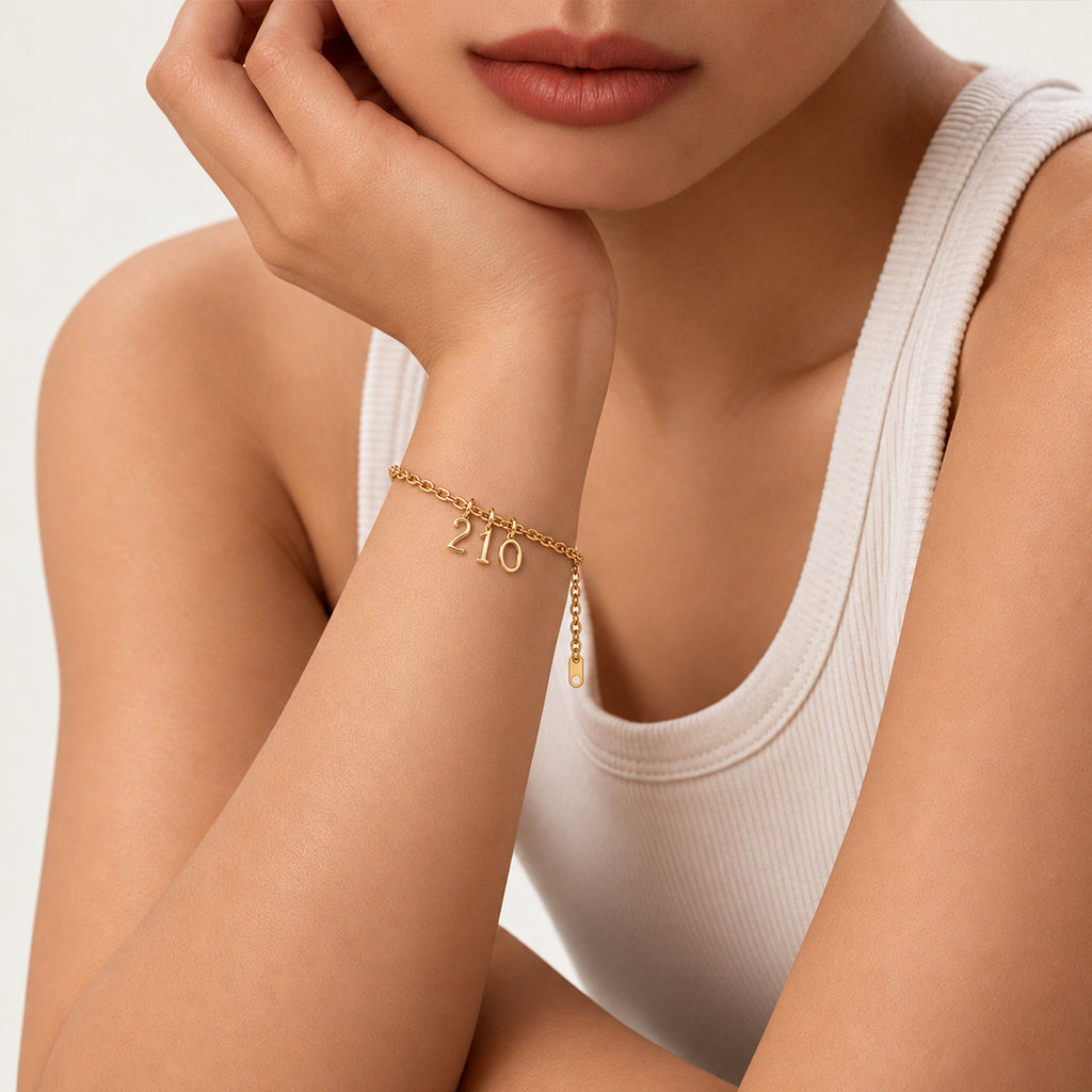 18K Gold-Plated Sterling Silver Number Charm Bracelet