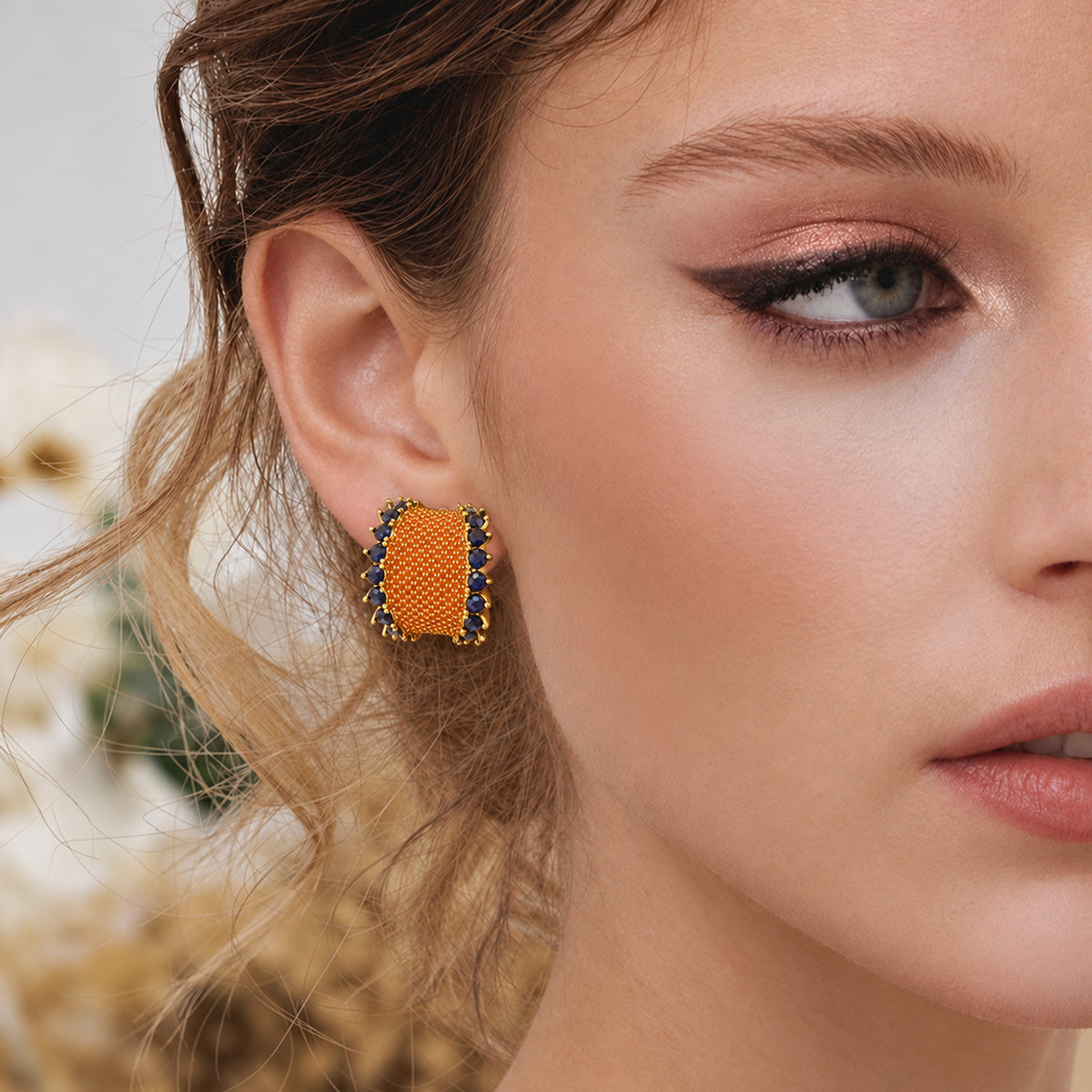 Blue CZ Textured Statement Hoops