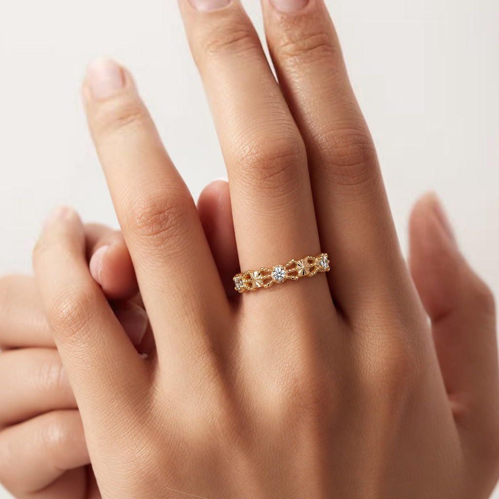 Gold-Plated S925 Patterned Stone Band Ring