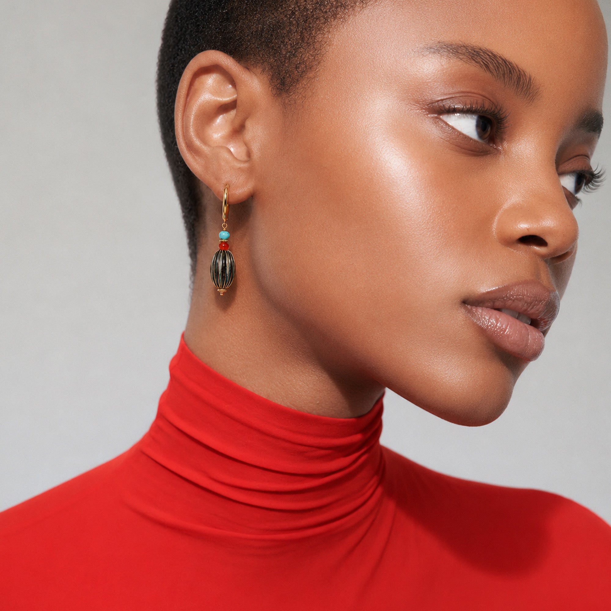 Gold-Plated Turquoise Beaded Drop Earrings