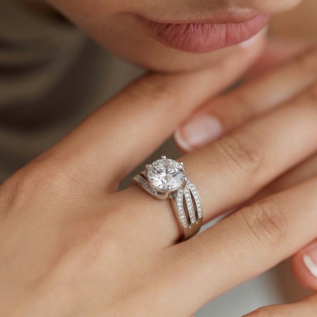 Silver-Tone Round Zircon Swirl Ring