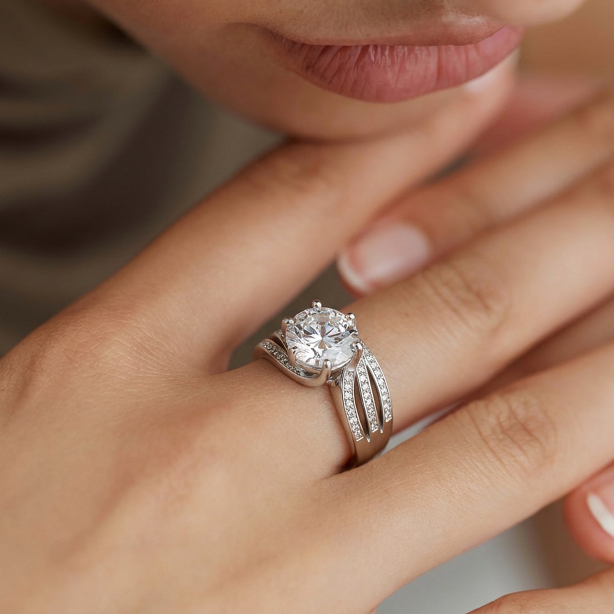 Silver-Tone Round Zircon Swirl Ring