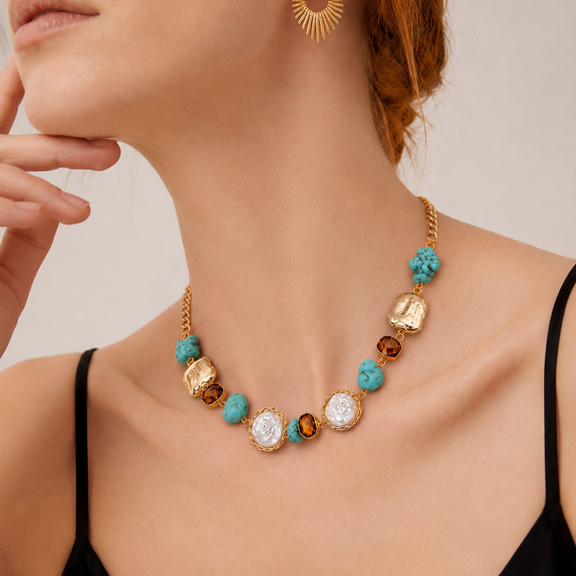 Baroque Pearl Turquoise Statement Necklace