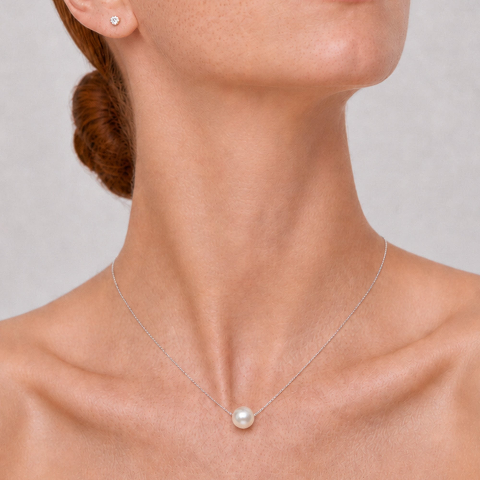 Sterling Silver Floating Pearl Box Chain Necklace