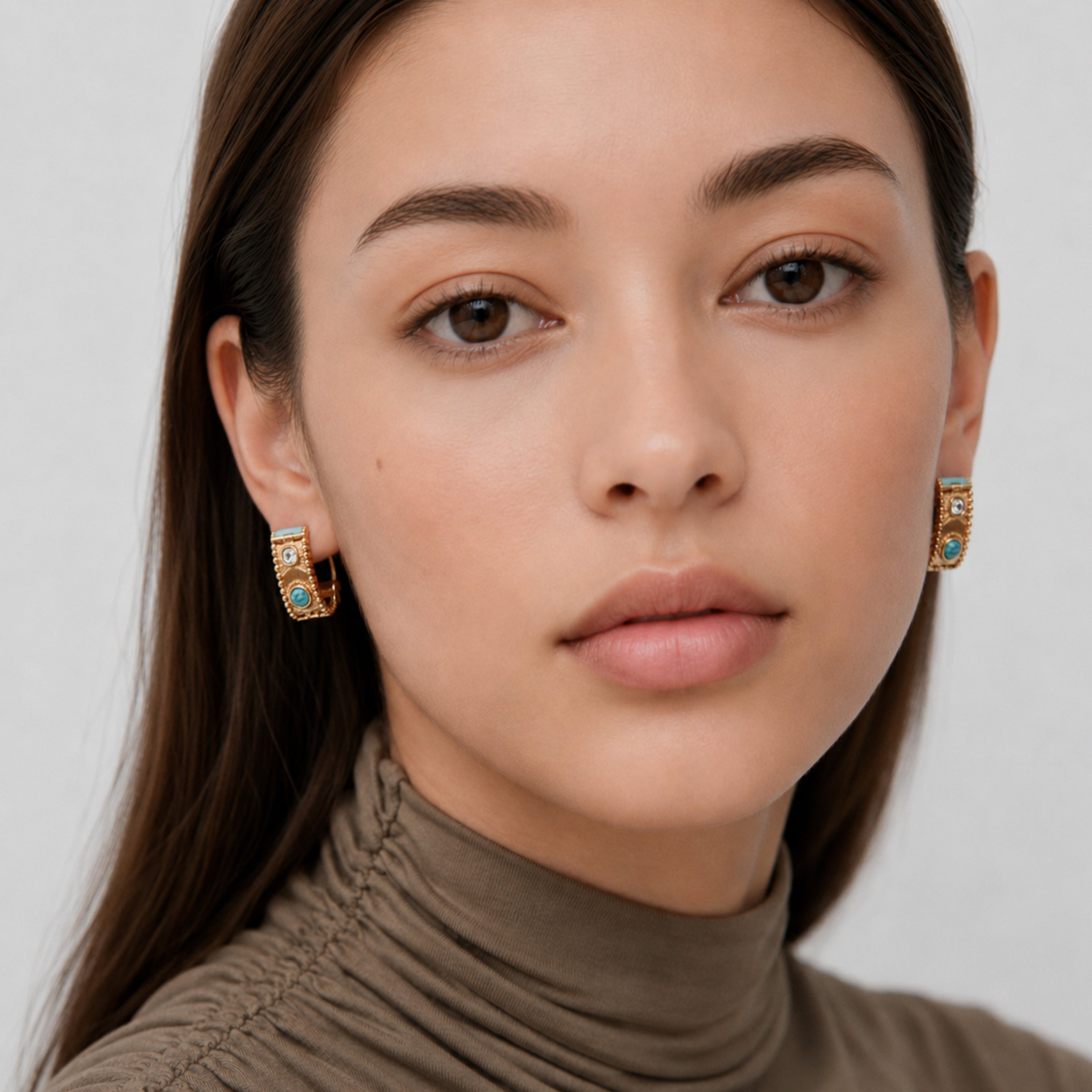 Turquoise & Tiger Eye Hoop Earrings