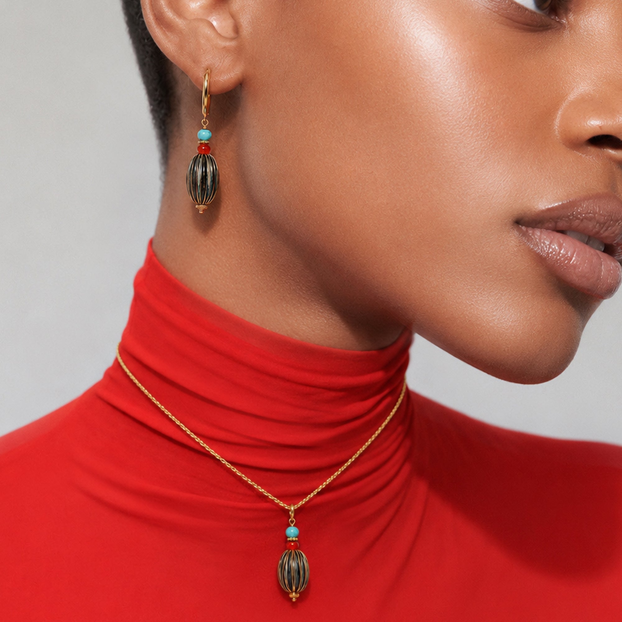 Gold-Plated Multicolor Beaded Pendant Necklace