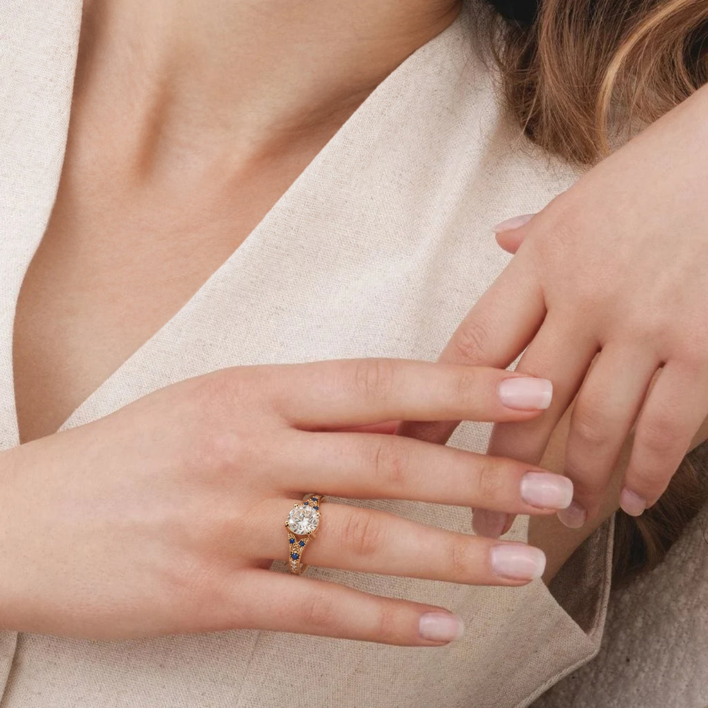 Gold-Plated S925 Round-Cut Zircon Ring