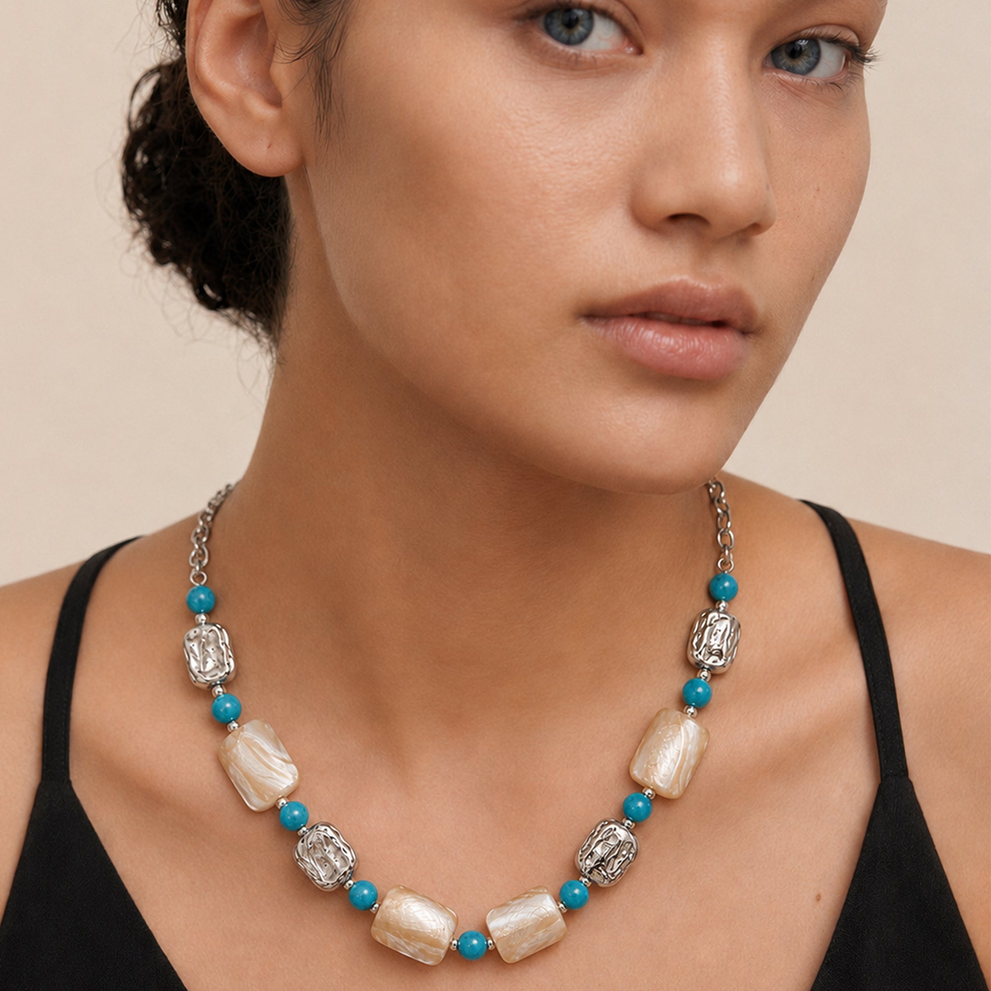 Tiger's Eye White Shell Bead Necklace