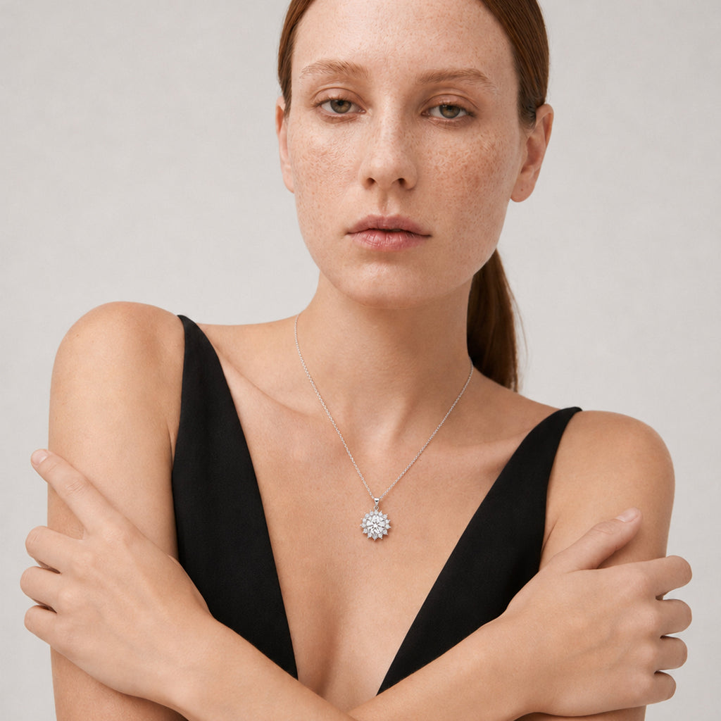 Round Halo Cubic Zirconia Pendant Necklace