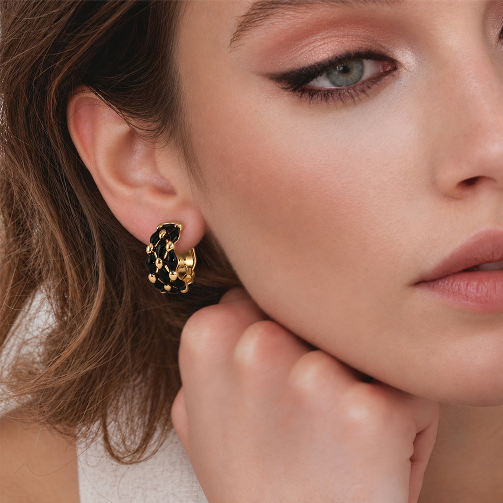 Black Enamel Woven Hoop Earrings