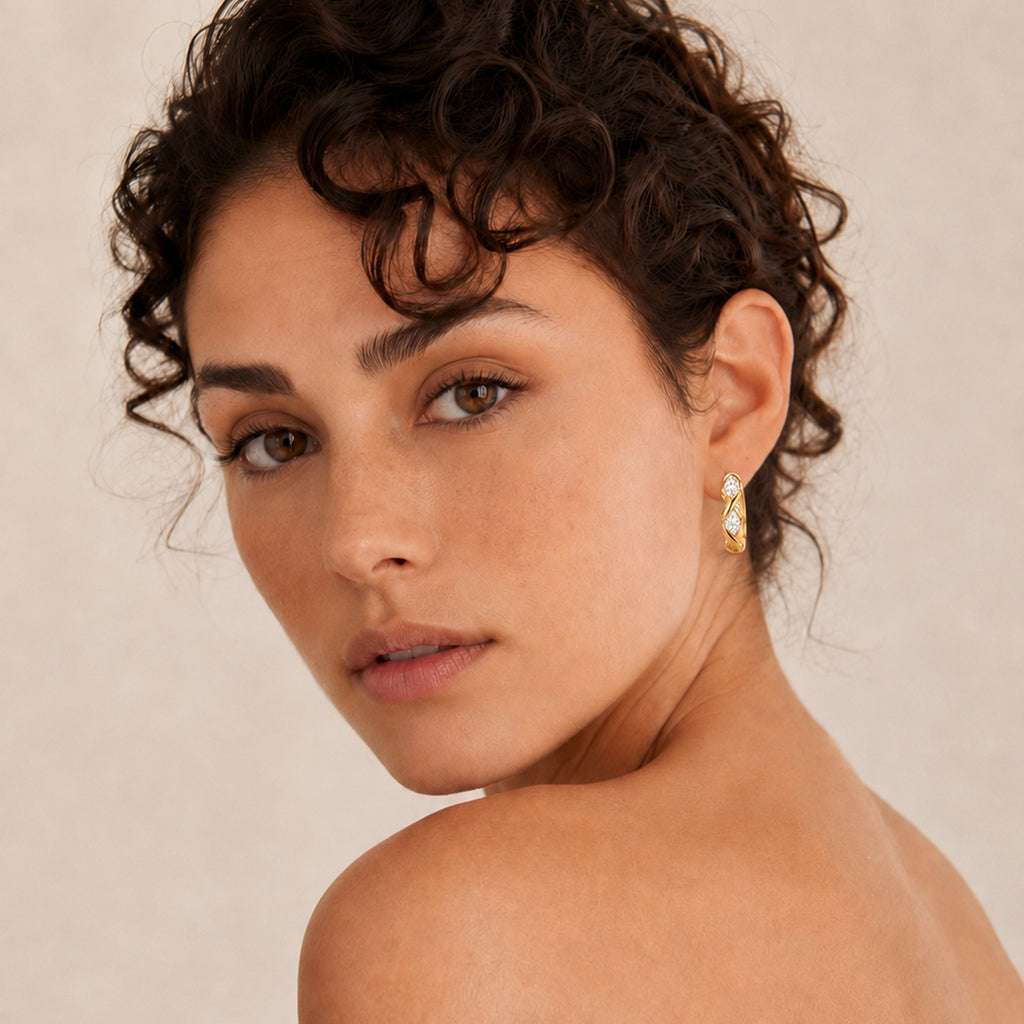 Twisted Leaf Zircon Hoop Earrings