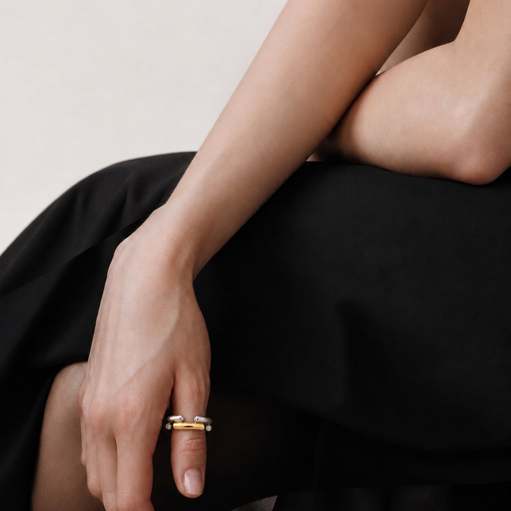 Two-Tone Open Link 18K Gold-Plated Stainless Steel Ring