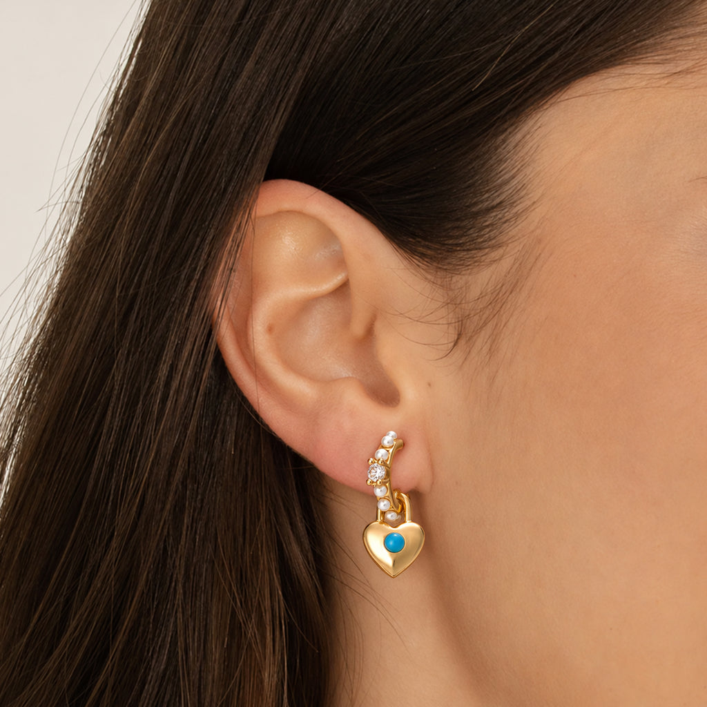 Blue Heart Charm Beaded Stud Earrings
