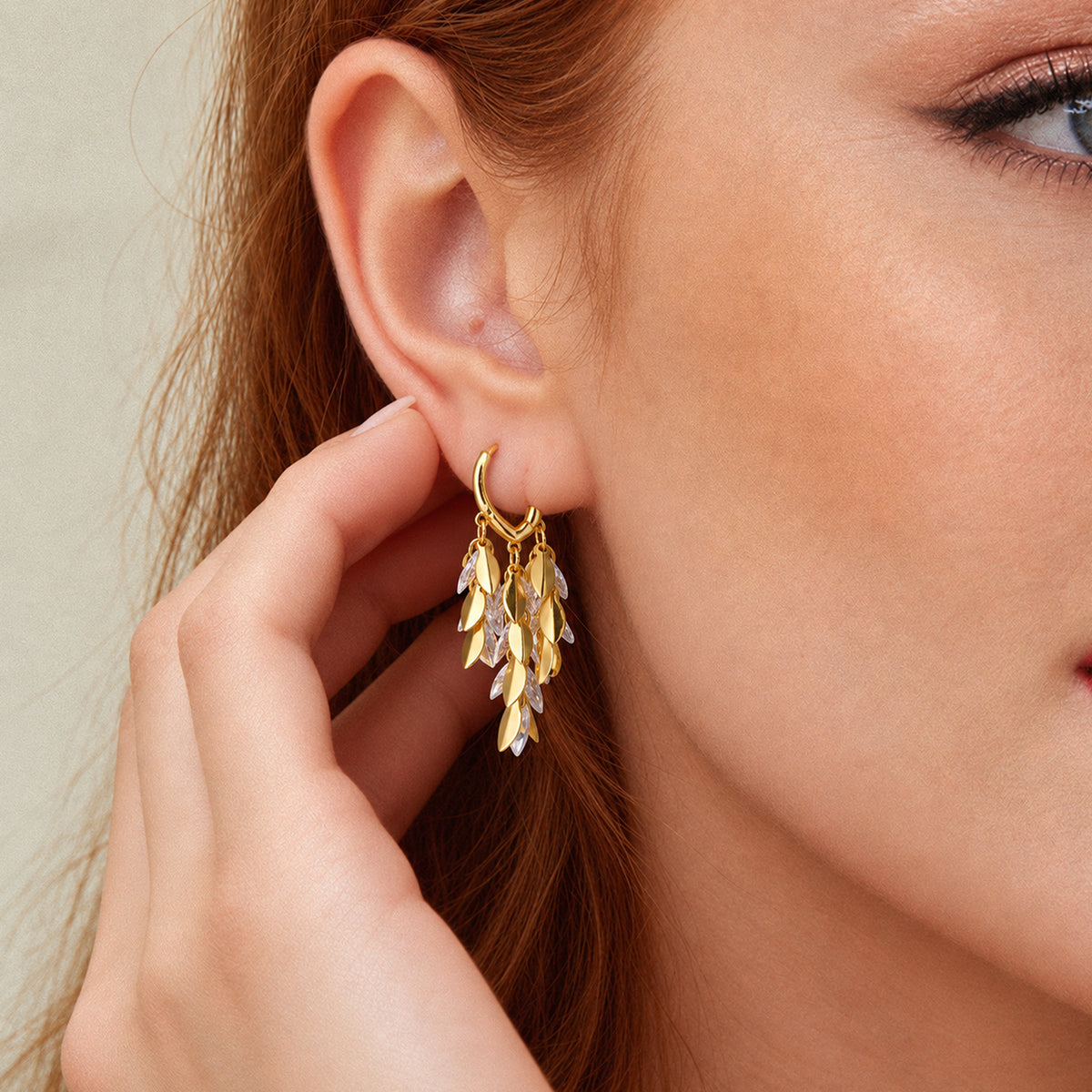 Faceted Leaf Cascade Hoop Earrings