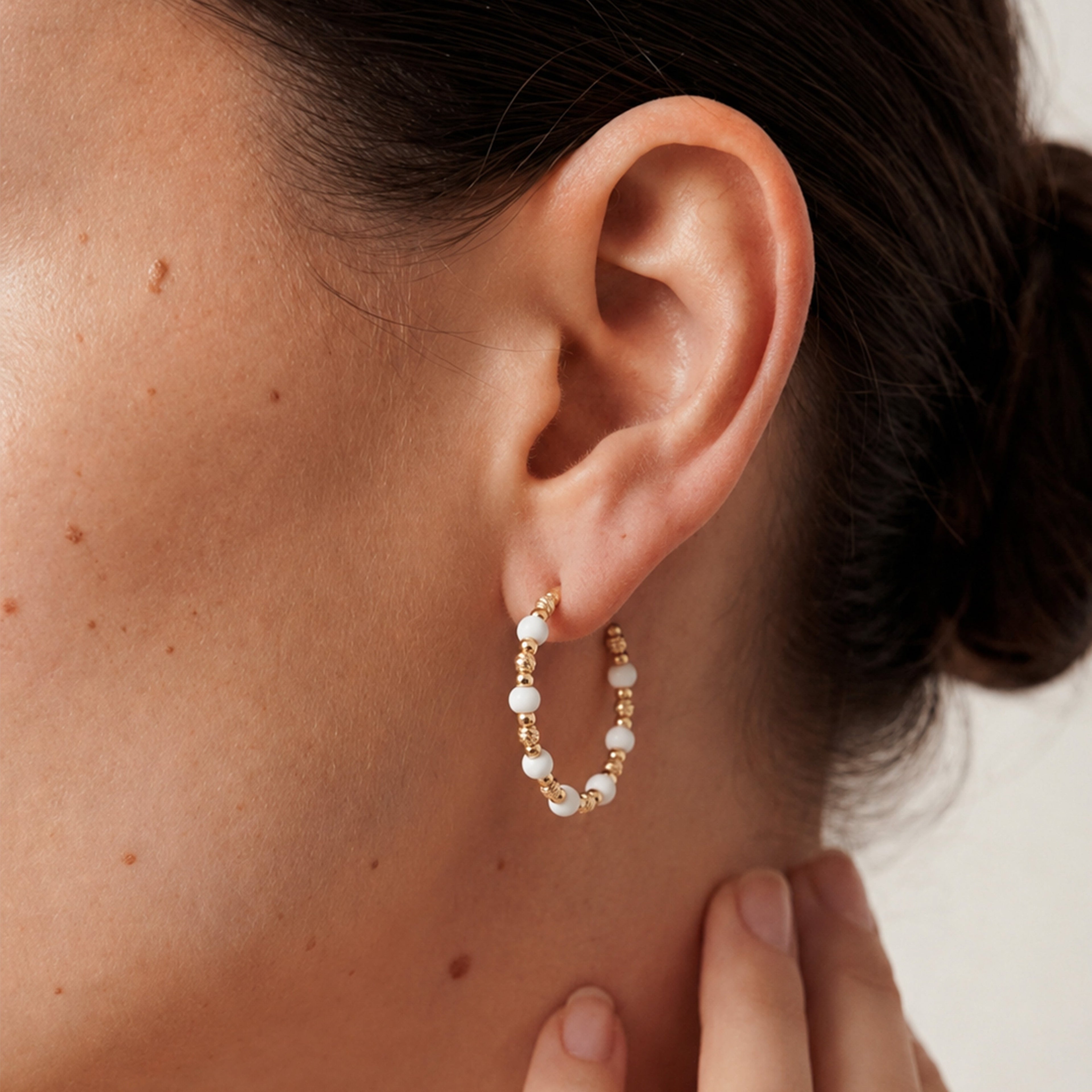 Gold-Plated Beaded Open Hoop Earrings