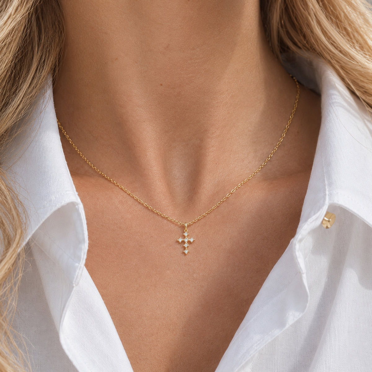 14K Gold-Plated S925 Clear Cross Necklace