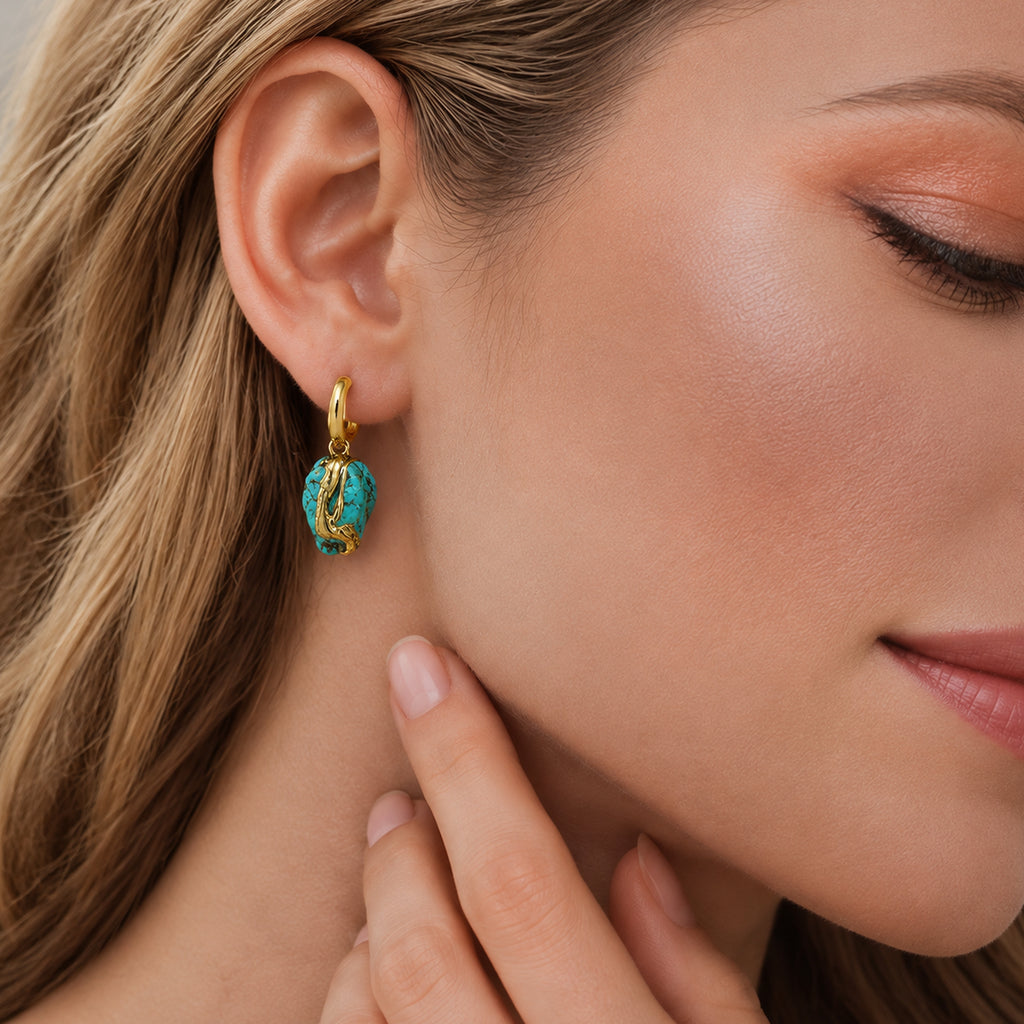 Blue Floral Heart Hinged Hoop Earrings