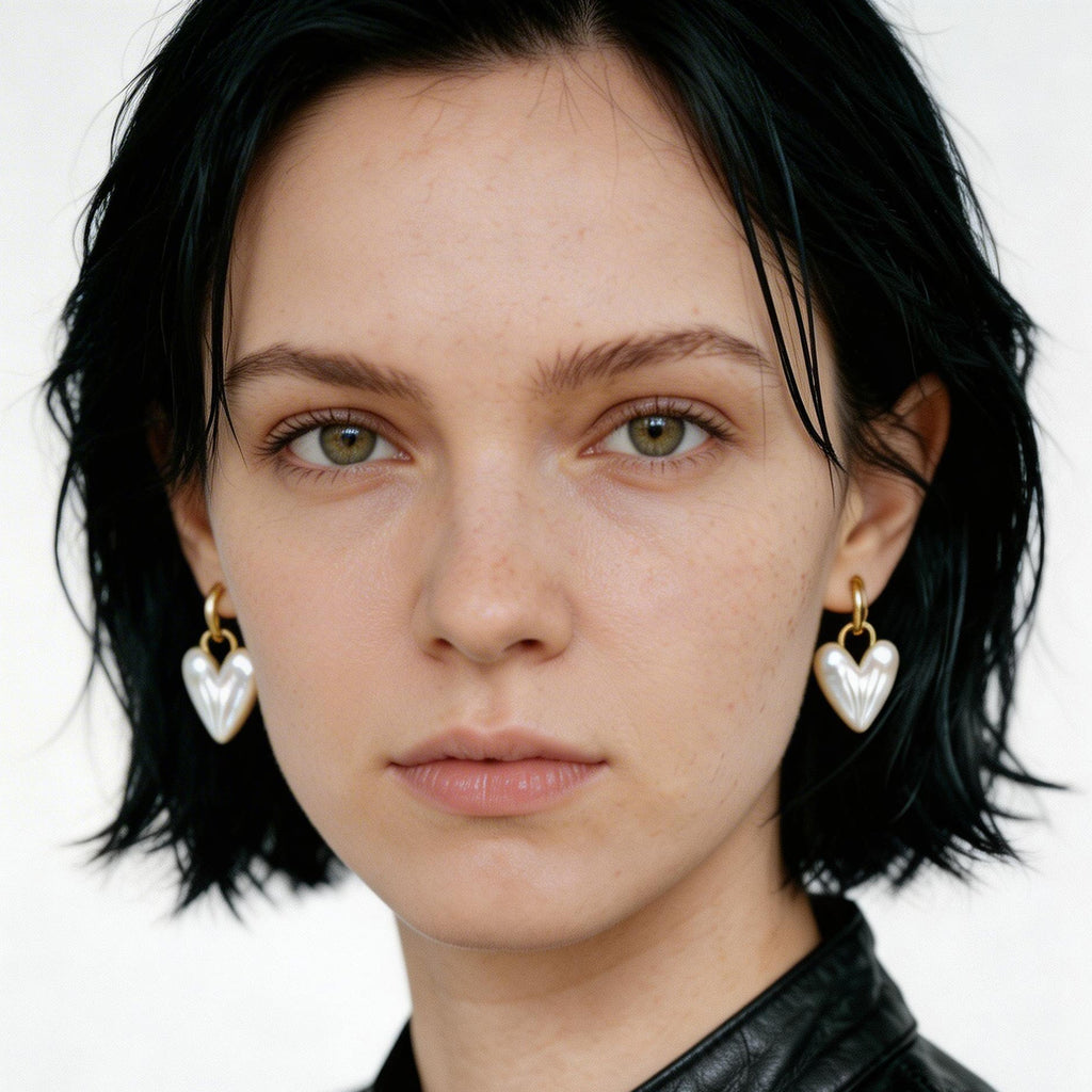 Iridescent Heart Drop Hoop Earrings