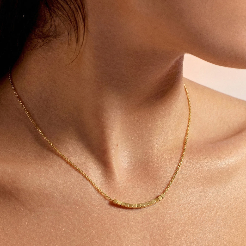 Gold Cube Bar S999 Silver Necklace