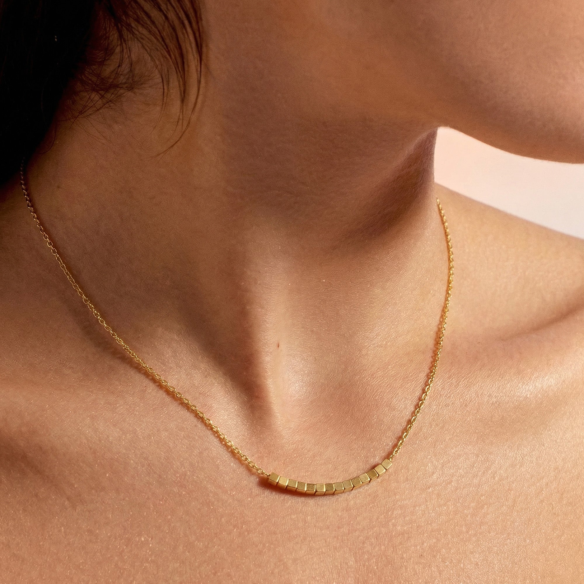 Gold Cube Bar S999 Silver Necklace