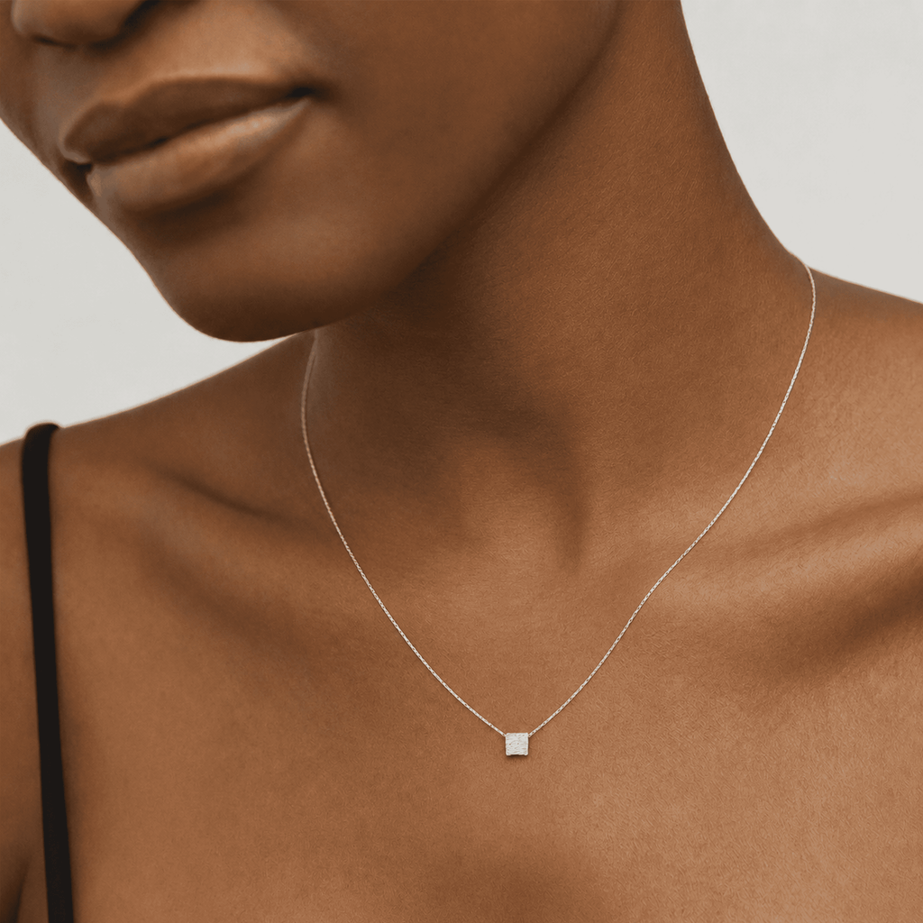 Sterling Silver Textured Cube Necklace