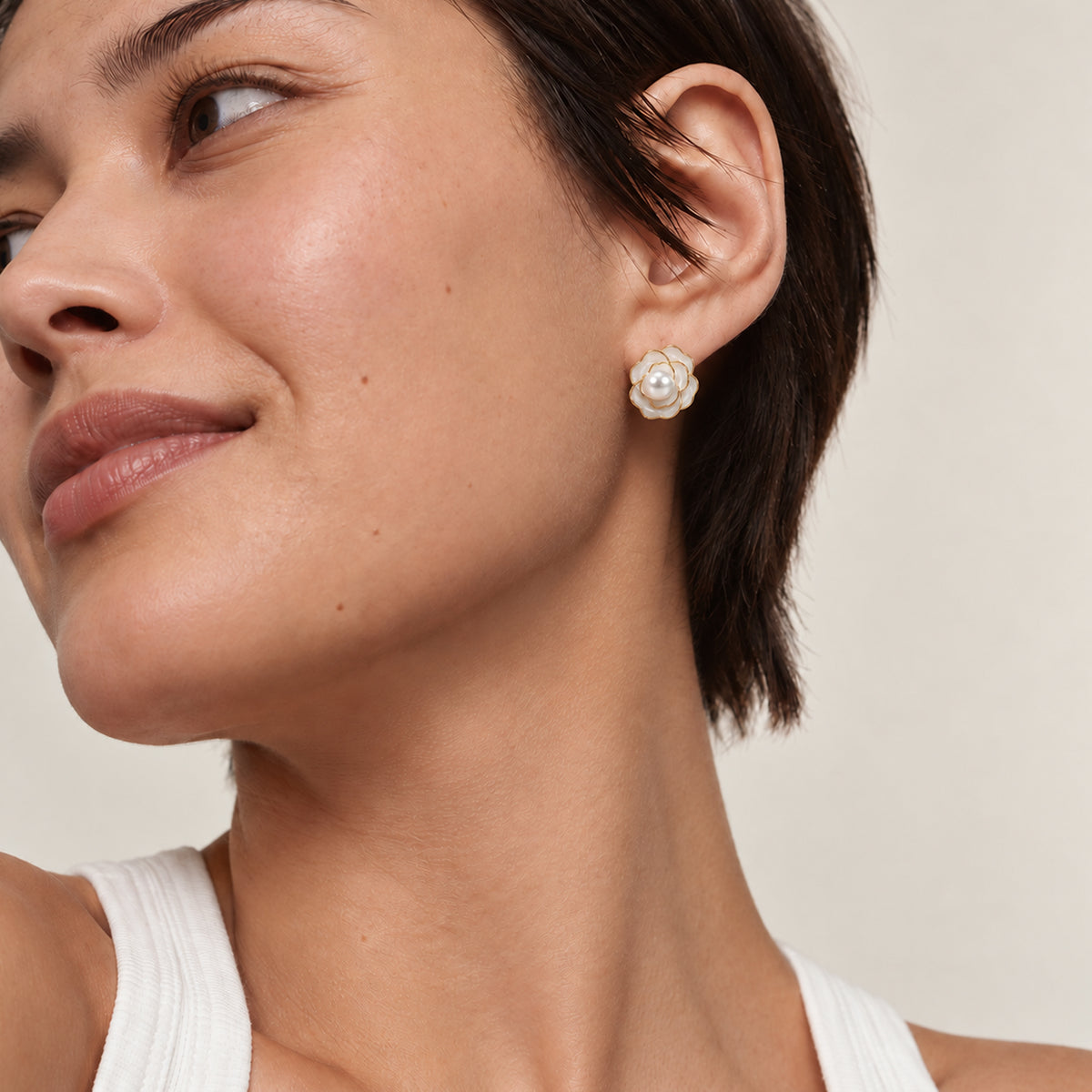 Pearl Floral Gold-Plated Copper Stud Earrings